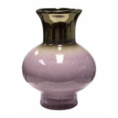 Ceramic Pedestal Bottle Vase, Pink and Copper