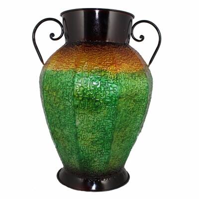 Traditional Style Metal Vase, Multicolor
