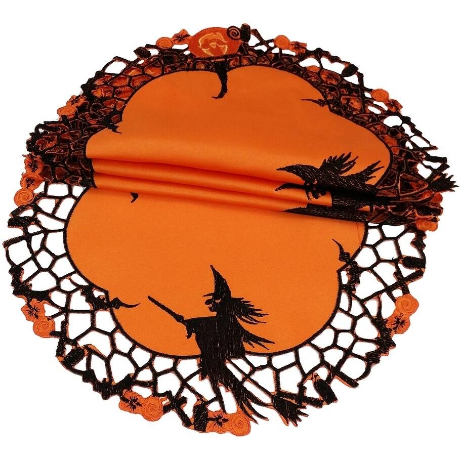 Witch Embroidered Cutwork Halloween Doilies,8-Inch Round , Set of 4