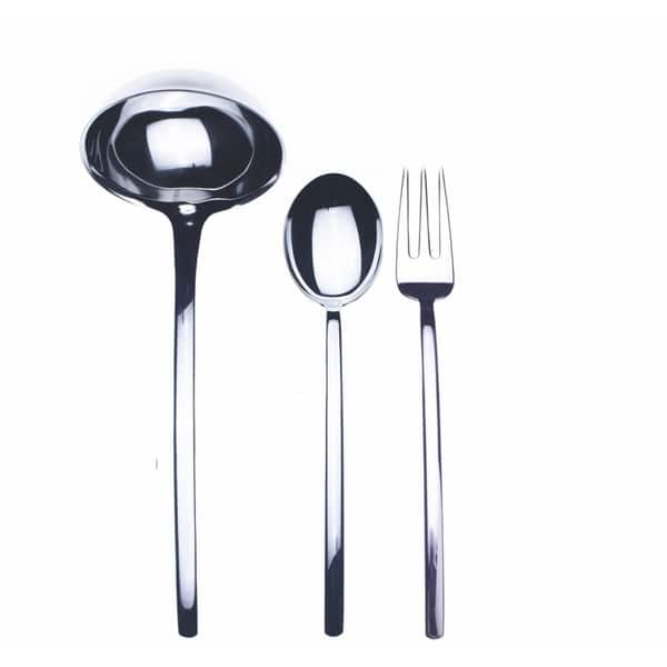 3 Piece Stainless Steel Due Serving Set Fork Spoon And Ladle Overstock 21610598