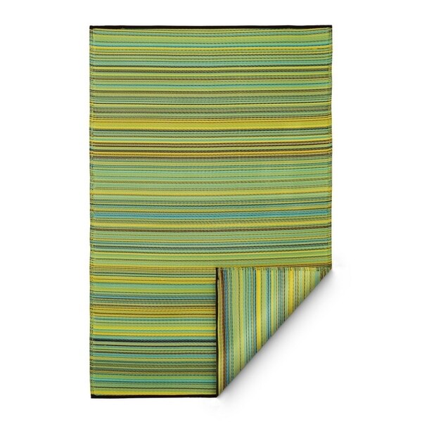 Handmade Indoor/Outdoor Cancun Lemon and Apple Green Rug (India) - 4' x 6'