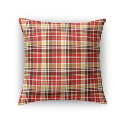 FLORAL PLAID RED, YELLOW, BROWN Accent Pillow By Kavka Designs