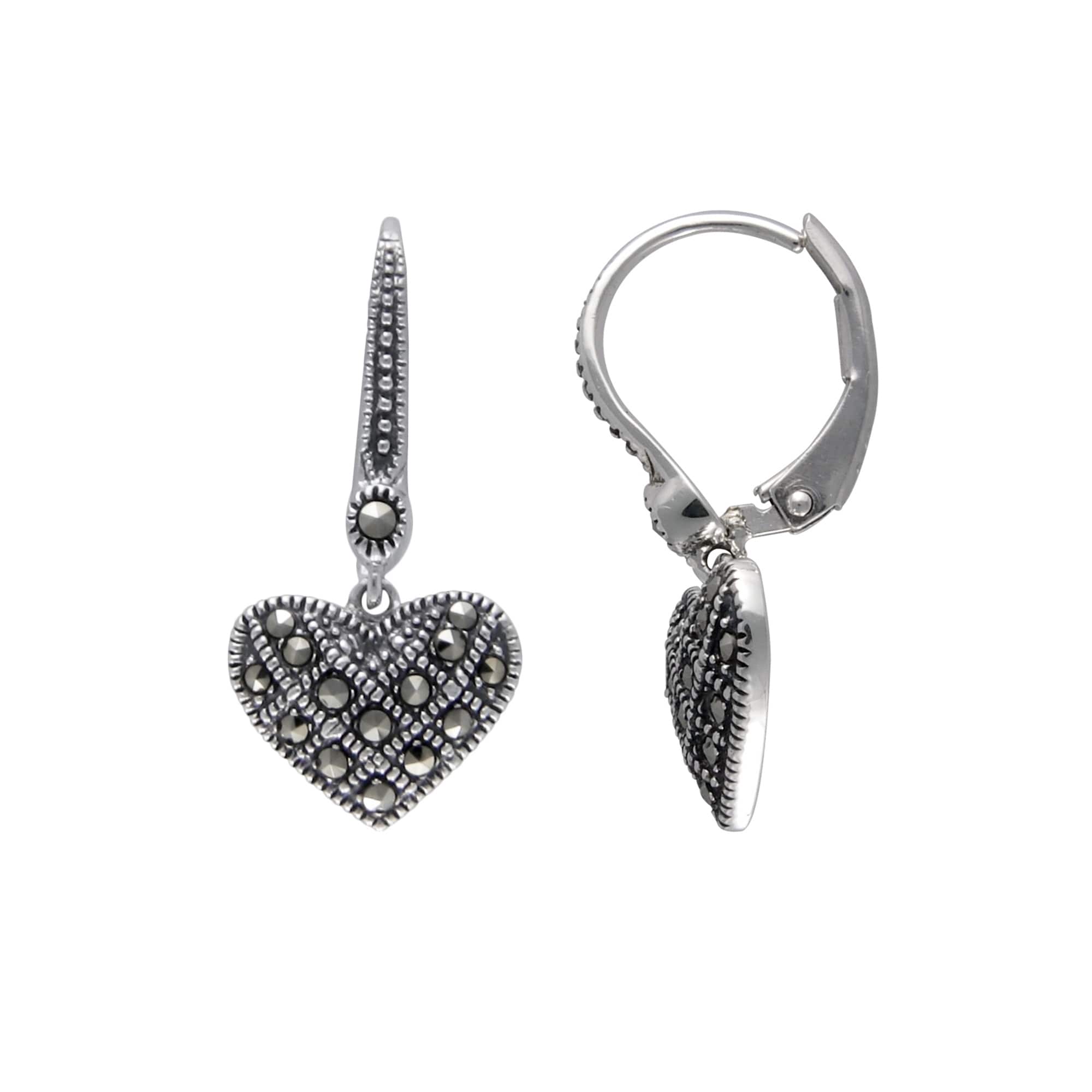 Marcasite Heart Earrings Sterling Silver Cut out Heart Studs