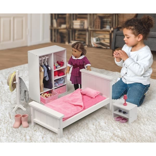 slide 2 of 6, Badger Basket Bedroom Furniture Set for 18 inch Dolls - White/Pink