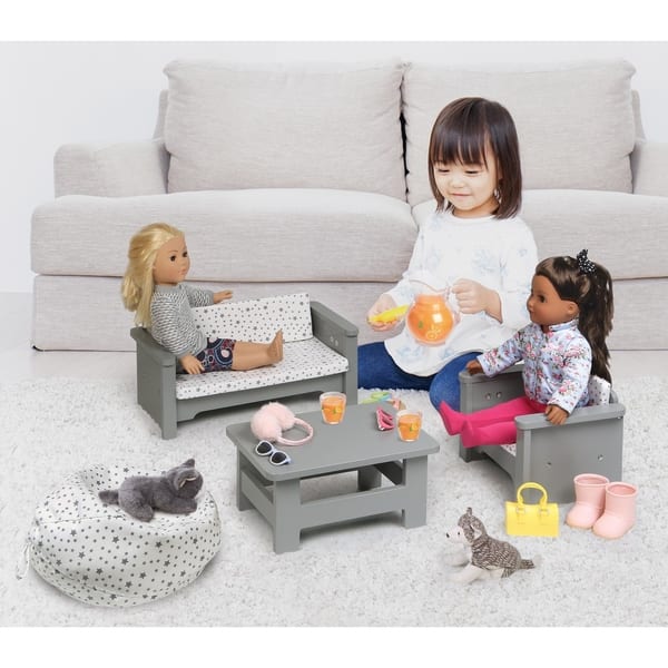 slide 2 of 5, Badger Basket Living Room Furniture Set for 18 inch Dolls - Gray/White