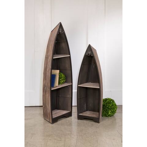 Decorative Wooden Boat with Shelves - Set of 2