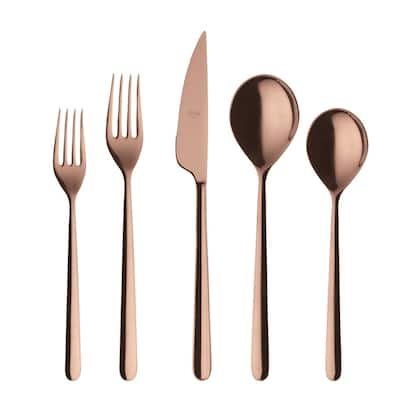 Linea Bronzo 5-piece Stainless Steel w/PVD Titanium Coating Flatware Set