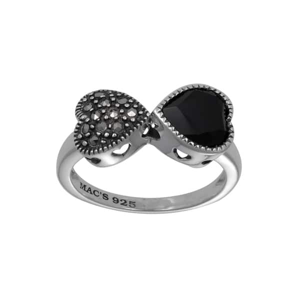 Marc Sterling Silver Black Onyx Marcasite Yin Yang Heart Ring Overstock