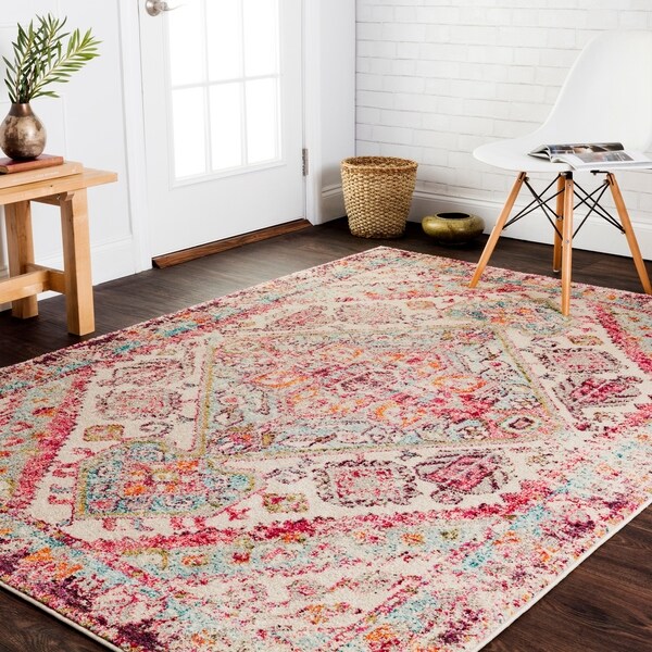 Vintage Bohemian Pink/ Multi Medallion Distressed Rug - 4' x 5'7"