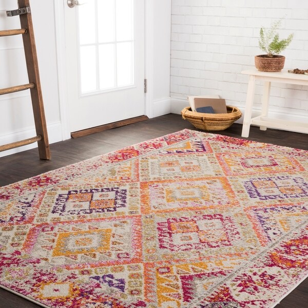 Alexander Home Vintage Bohemian Pink/Multicolored Geometric Distressed Rug - 8' x 11'