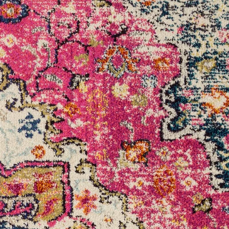 Alexander Home Vintage Boho Floral Medallion Distressed Area Rug - 8' x 11' - Pink/Midnight - Rectangle