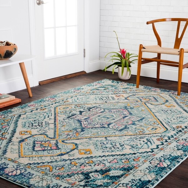 Vintage Bohemian Blue/ Multi Medallion Distressed Rug - 10' x 14'