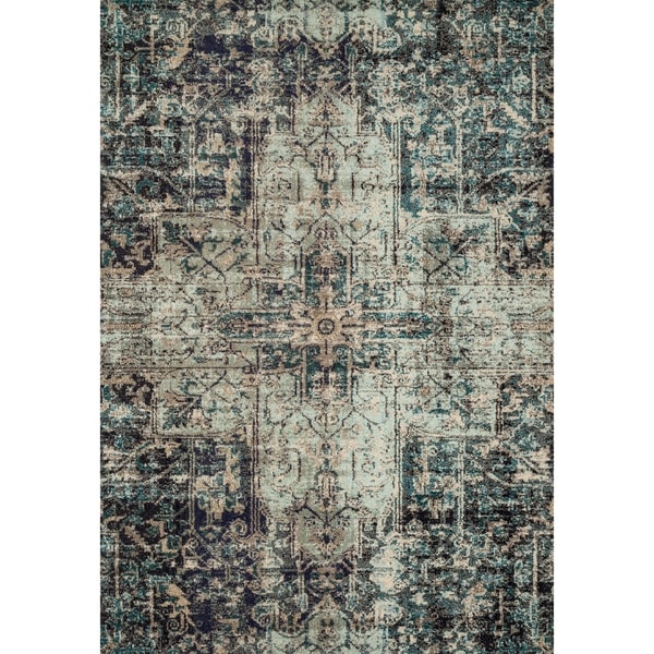 Vintage Bohemian Medallion Distressed Grey/Blue Rug - 9' x 12'