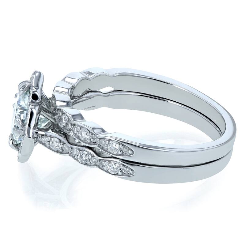 Annello by Kobelli 14k White Gold 1 1/2ct TGW Forever One Moissanite and Diamond Vintage Floral Bridal Rings Set (DEF/VS, GH/1)