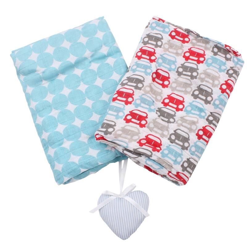 Pair of Large Cotton Baby Swaddler Blankets - Blue