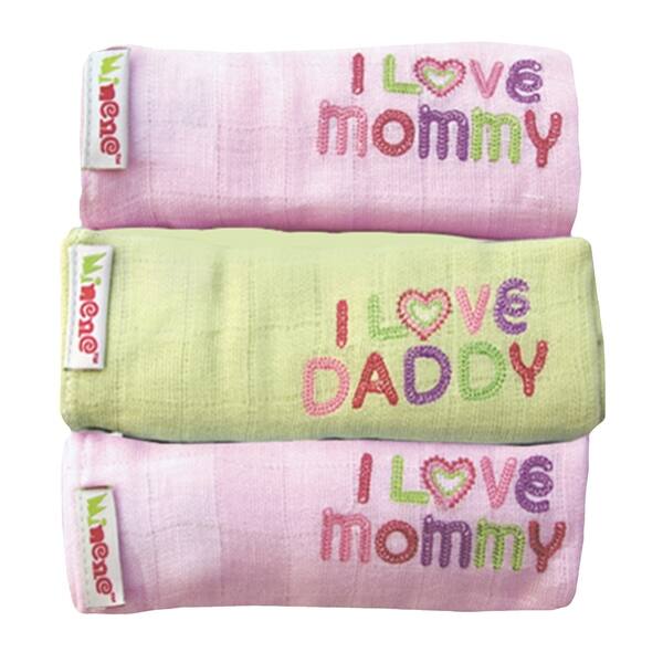 slide 2 of 2, I Love Mom and Dad 3 Pack Cotton Baby Swaddlers