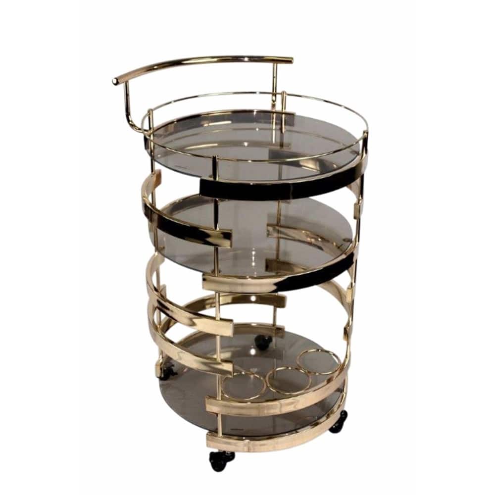 Glamorously Styled 3-Tier Bar Cart, Gold And Black