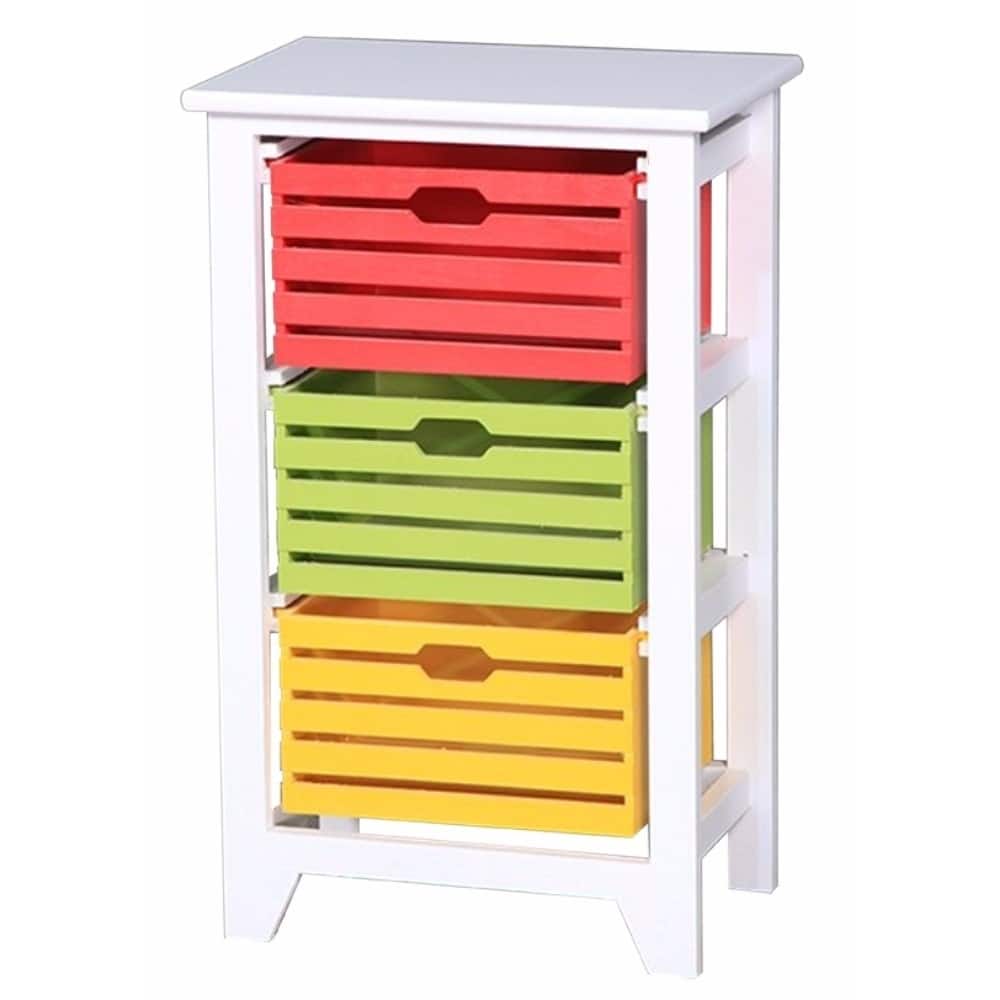 Contemporary Wooden Storage Cabinet With Three Spacious Bins, Multicolor