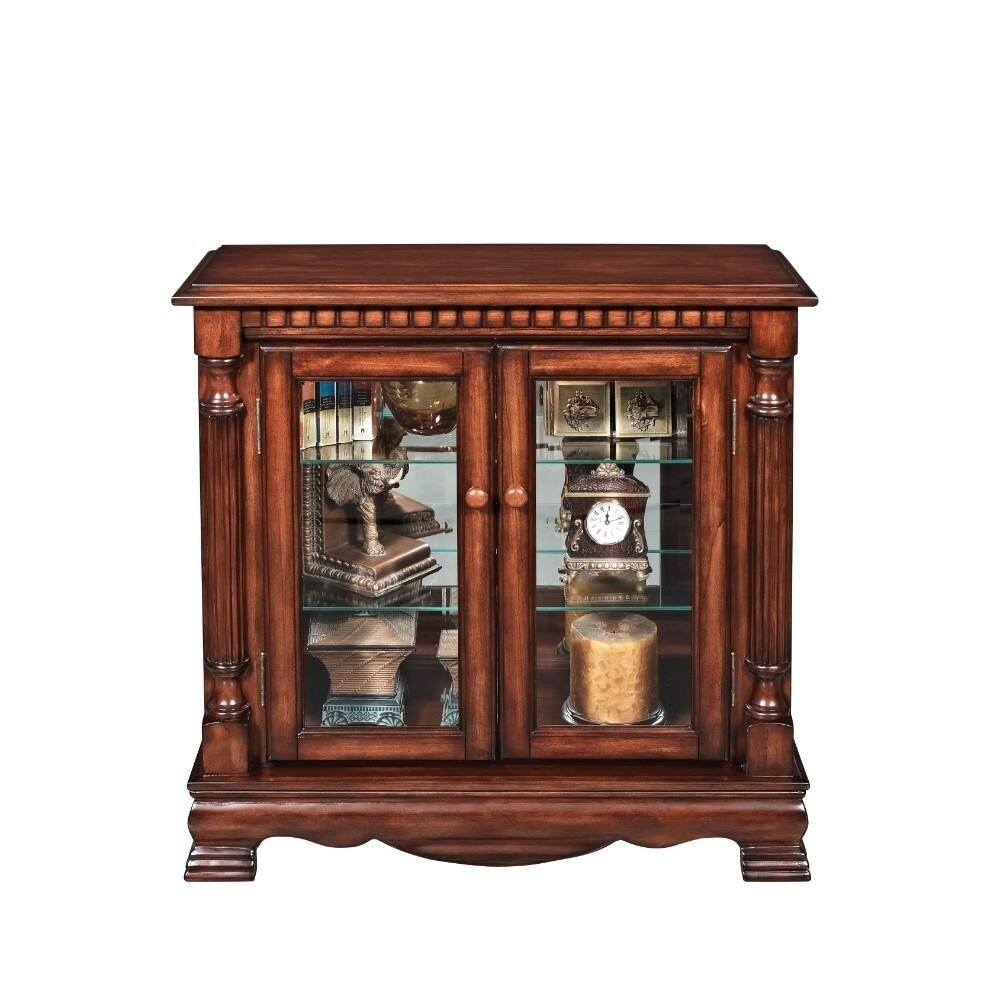 Flat Top Wooden Curio Cabinet, Cherry Brown