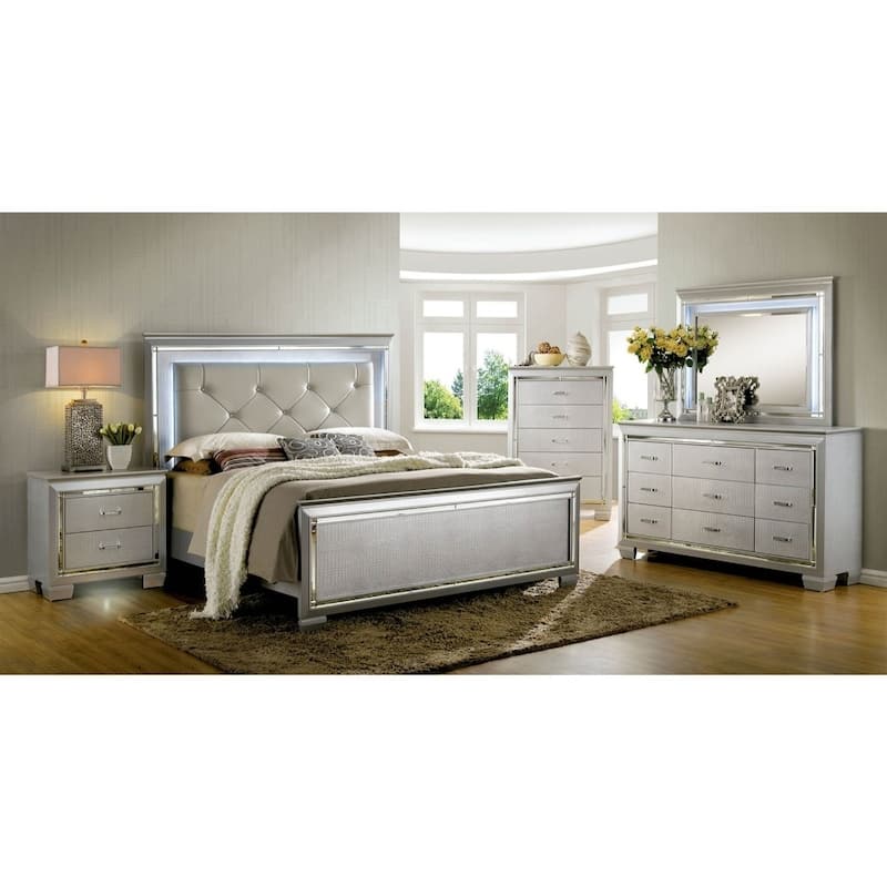Contemporary Style Five Drawer Wooden Chest, Silver