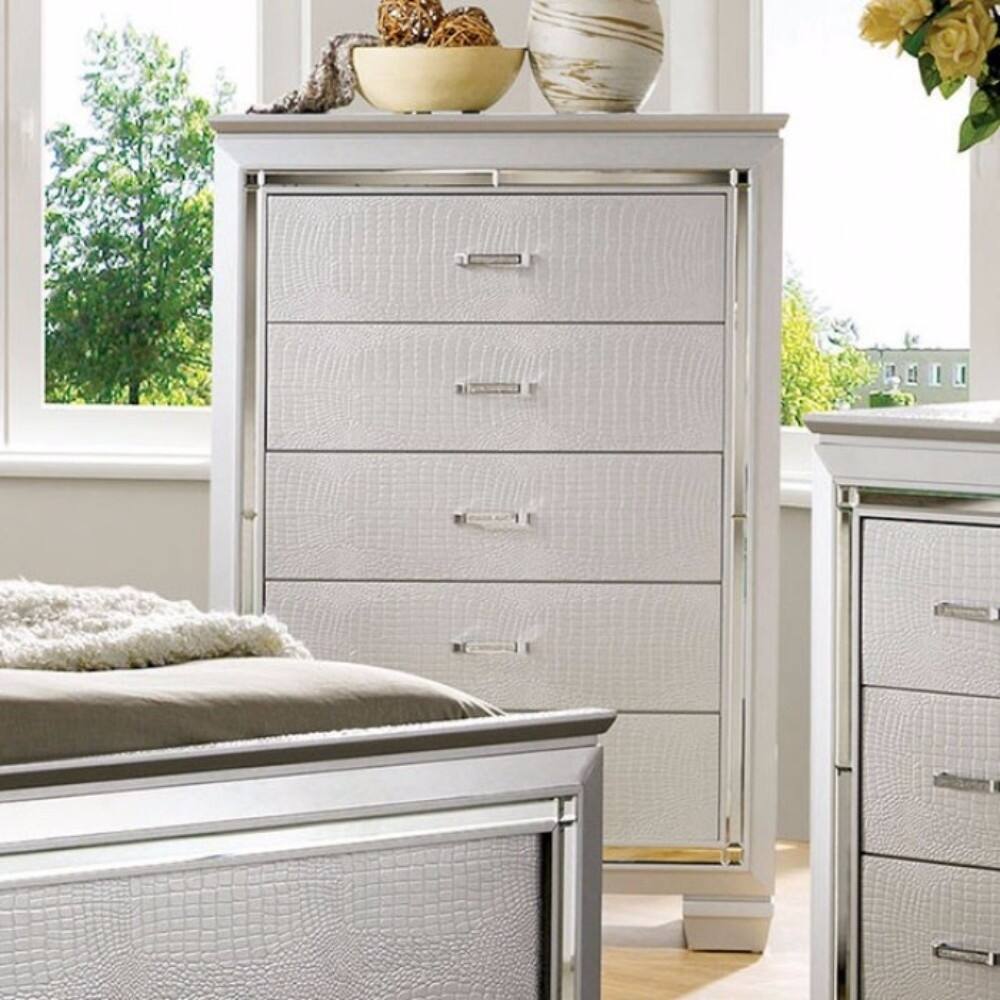 Contemporary Style Five Drawer Wooden Chest, Silver