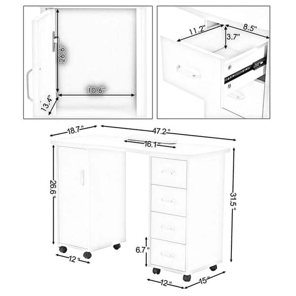 Shop Barberpub Nail Table Manicure Nail Art Table Desk 0611 White