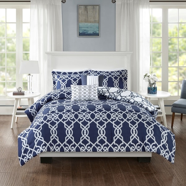 510 Design Neville Dark Navy 5 Piece Reversible Print Comforter Set ...