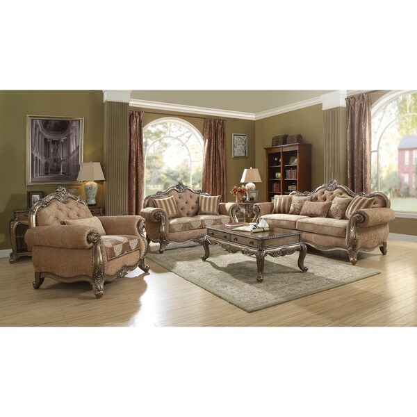 ACME Ragenardus Sofa w/5 Pillows, Fabric & Vintage Oak