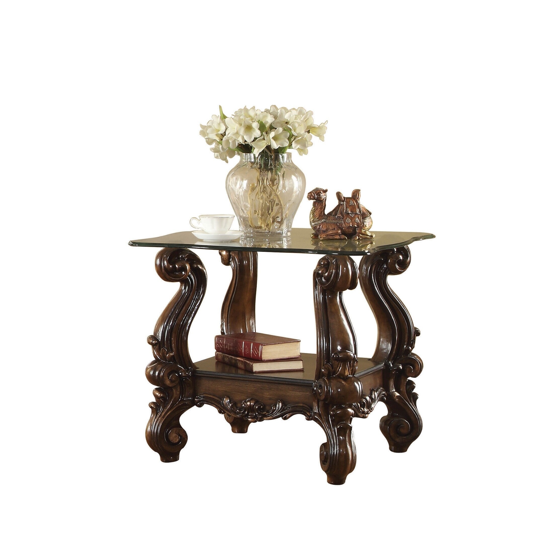 Shop Acme Versailles End Table Cherry Oak Clear Glass Overstock 21620405