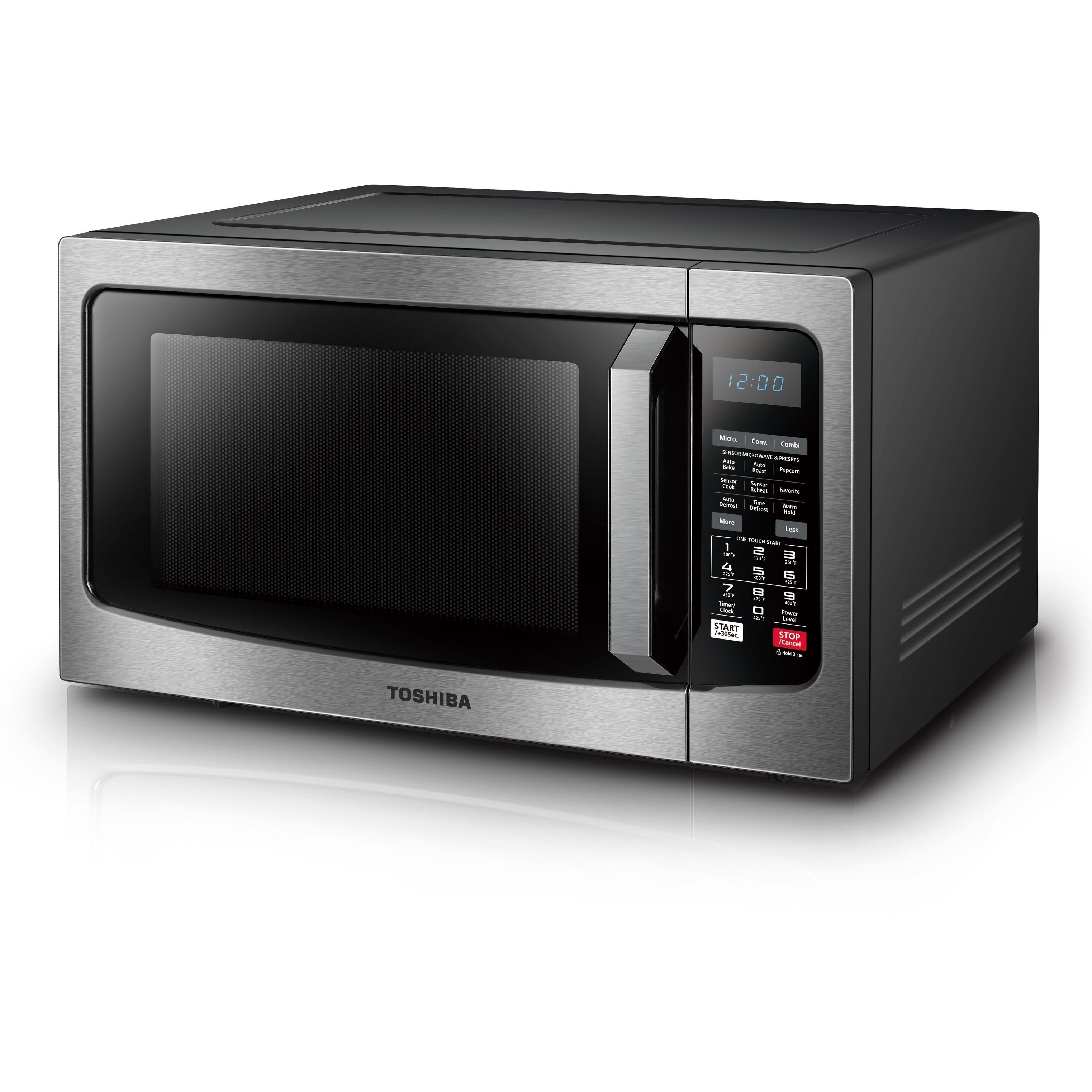 Toshiba 1.5-Cubic Foot Stainless Steel Convection Microwave - Bed