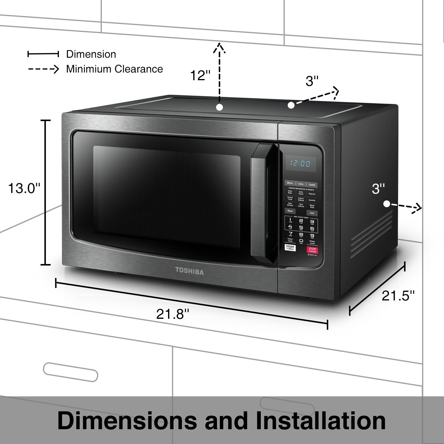 Toshiba 1.5-Cubic Foot Stainless Steel Convection Microwave - Bed