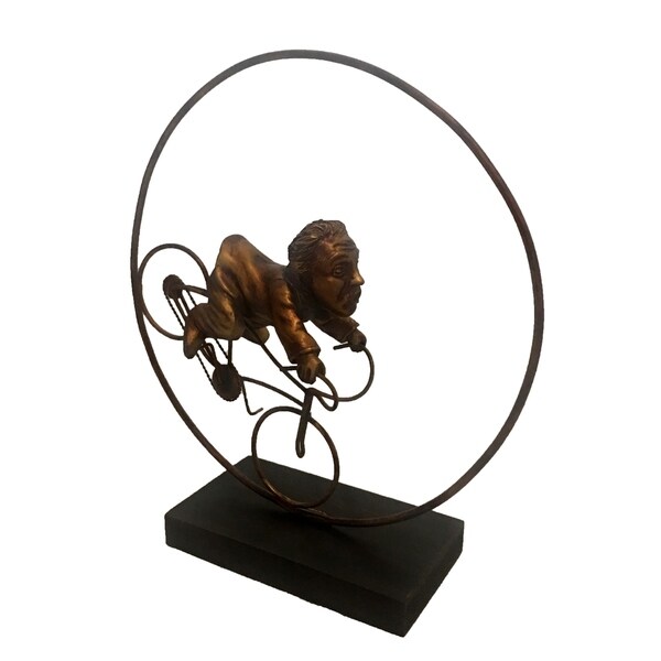 Handmade Bronzed Man on Bike Sculpture (Philippines)