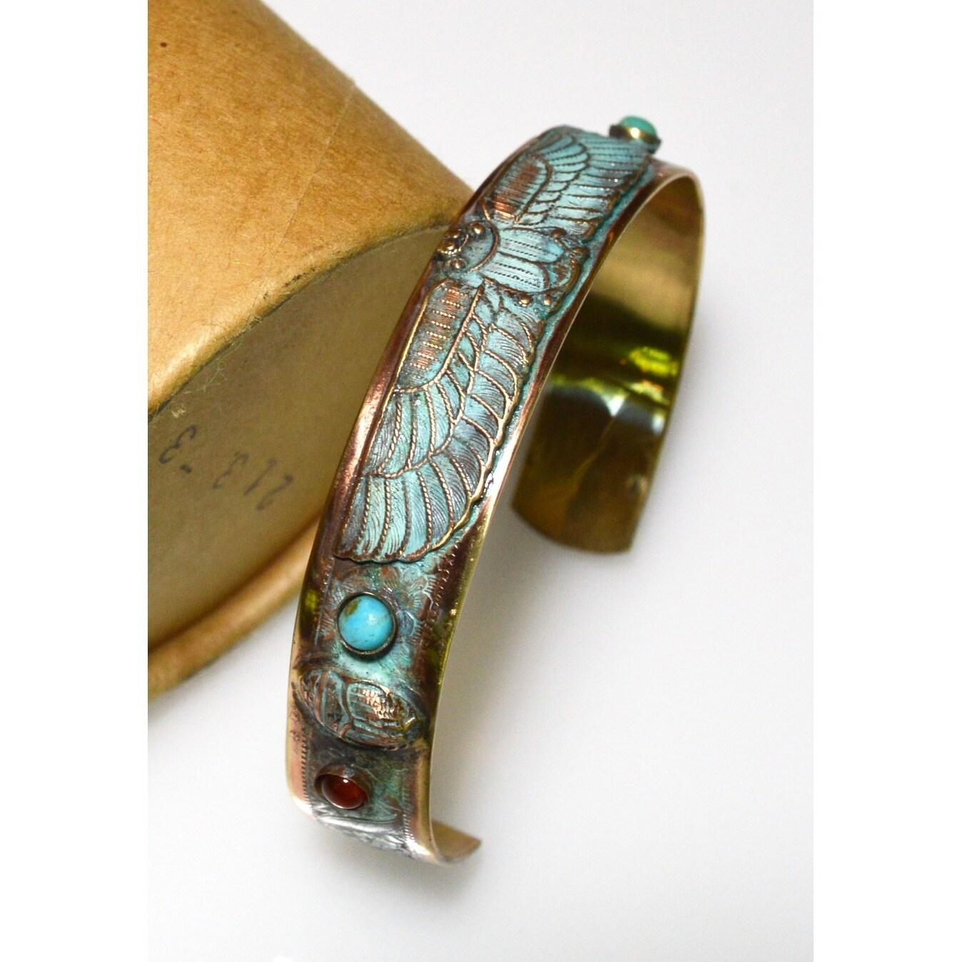 Gold Green patina rose cuff bracelet