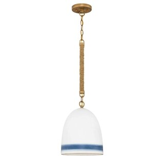 Hinkley Nash 1-Light Pendant in Heirloom Brass with Navy Stripe