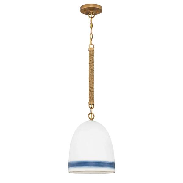 slide 1 of 1, Hinkley Nash 1-Light Pendant in Heirloom Brass with Navy Stripe