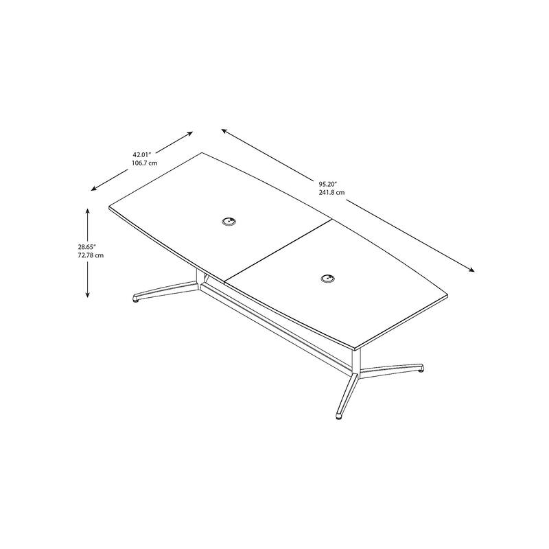 96W x 42D Boat Shaped Conference Table with Metal Base in Storm Gray