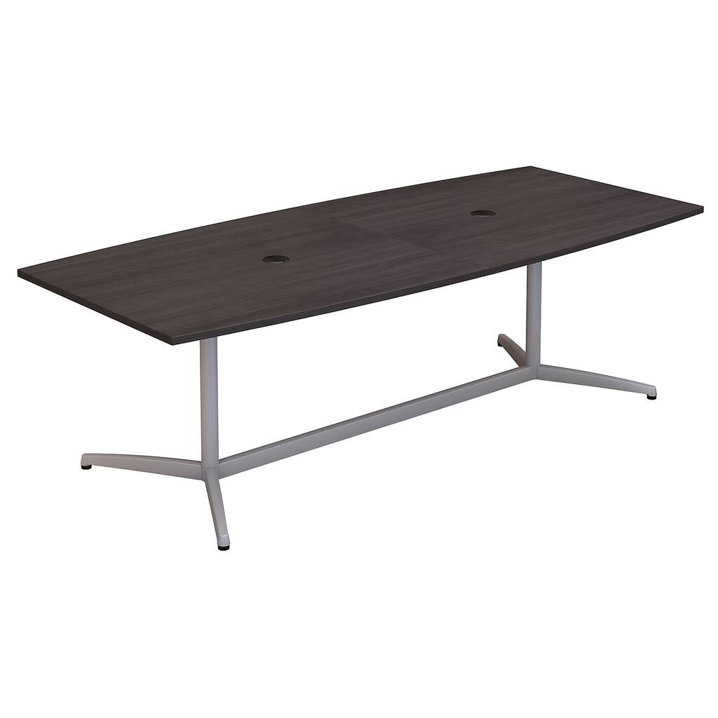 96W x 42D Boat Shaped Conference Table with Metal Base in Storm Gray