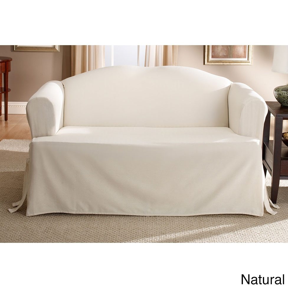 Sure Fit Cotton Duck Loveseat Box Cushin Style in Natural 