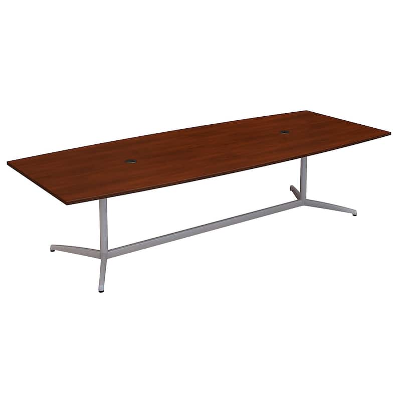 120W x 48D Boat Shaped Conference Table with Metal Base in Cherry