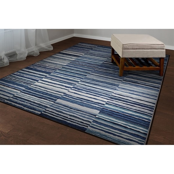 Chapman Blocked Stripes Blue Runner Rug - 2'7" x 7'10" runner