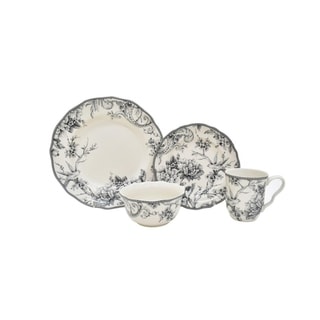222 Fifth Adelaide Grey 16 Piece Dinnerware Set, Service for 4