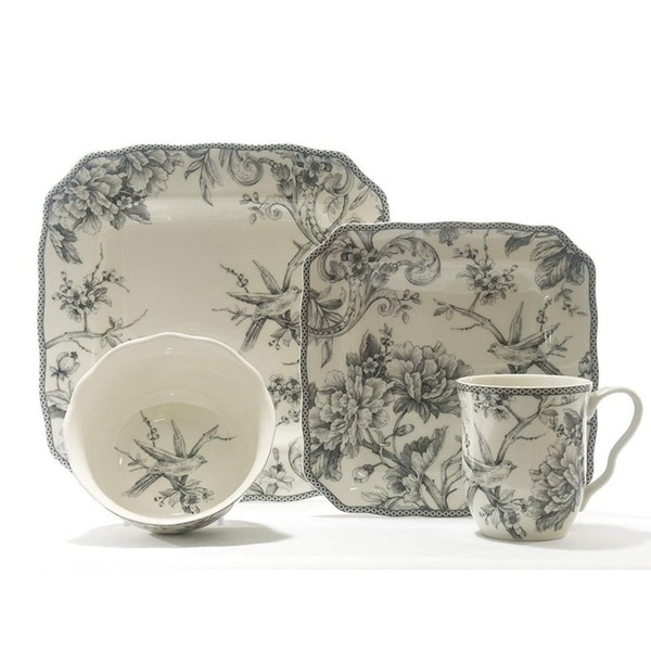 222 Fifth Adelaide Grey 16 Piece Dinnerware Set, Service for 4 ...