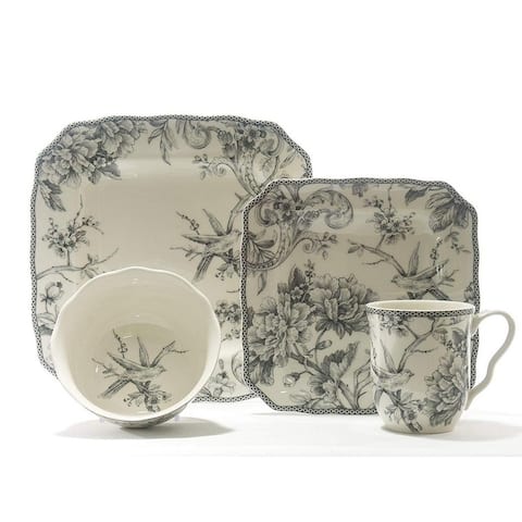 222 Fifth Adelaide Grey 16 Piece Dinnerware Set, Service for 4