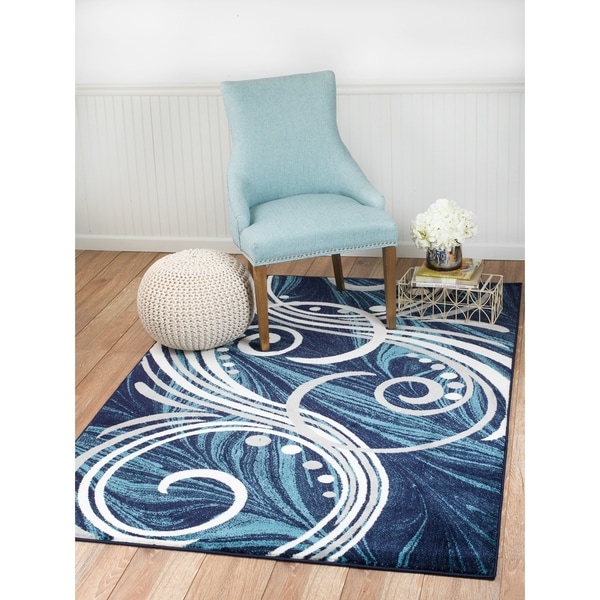 Summit Navy Blue Swril Area Rug - 3'8" x 5'