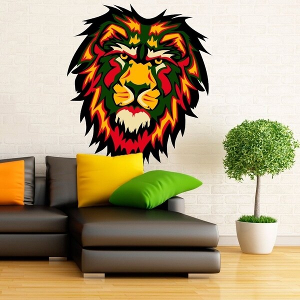 Fire Lion Animals Safari Full Color Wall Decal Sticker K 1264 Frst Size 40 X40