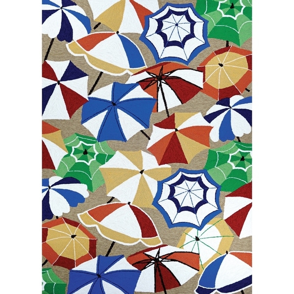 Outdoor Bliss Umbrellas Tan-Red-Blue Indoor/Outdoor Area Rug - 5'6" x 8'