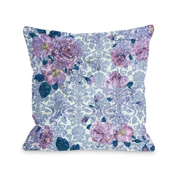 Aria Demask Florals - Blue Pillow by OBC