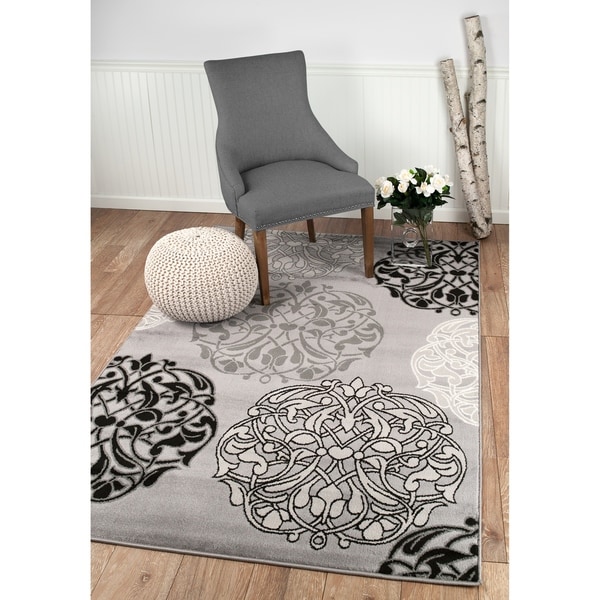 Summit Grey Abstract Palm Palm Design Area Rug - 7"4' x 10'6'