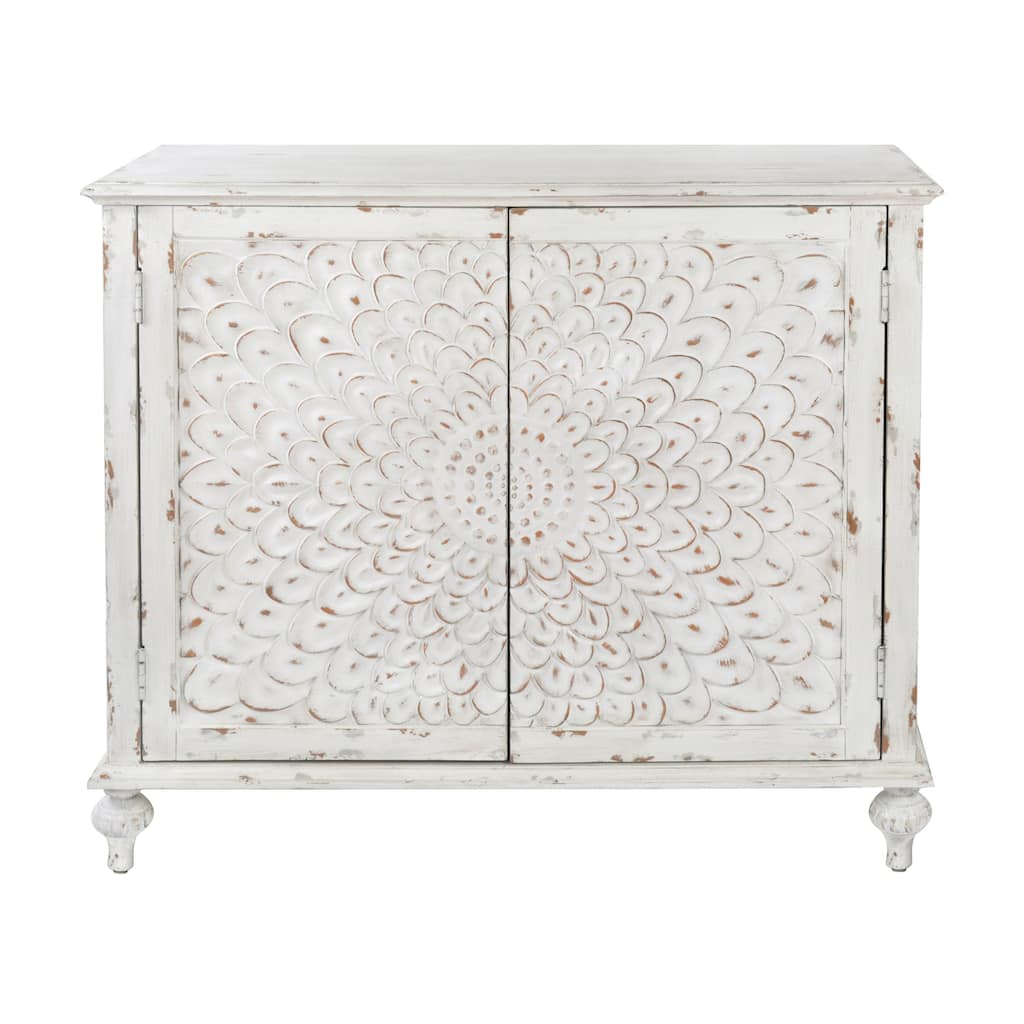 Carved Front White Door Chest