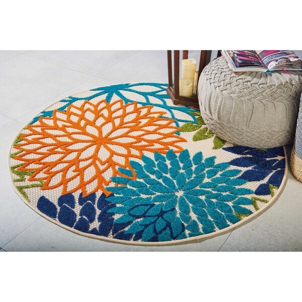 Shop Nourison Aloha Navy Green Indoor/Outdoor Round Rug ... (600 x 600 Pixel)